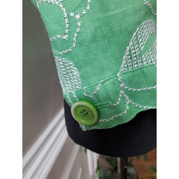 JM Collection Women Green Floral 100% Linen Long Sleeve Buttons Front Jacket 6P - Picture 5 of 12